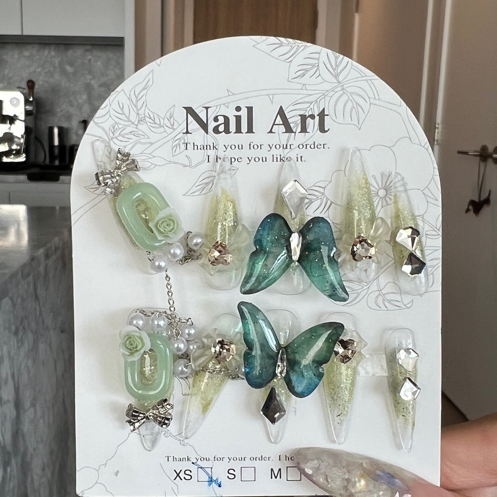 Green and Silver Butterfly Nail Art Set